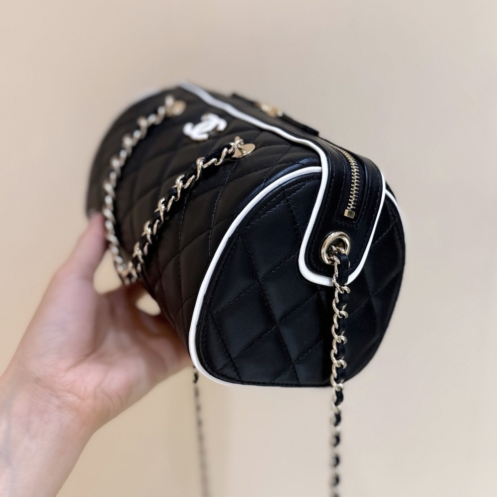 Chanel 25P Quilted Bowling Bag Lambskin Black