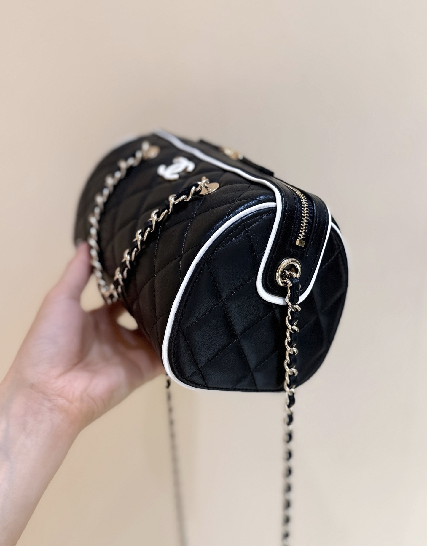 Chanel 25P Quilted Bowling Bag Lambskin Black