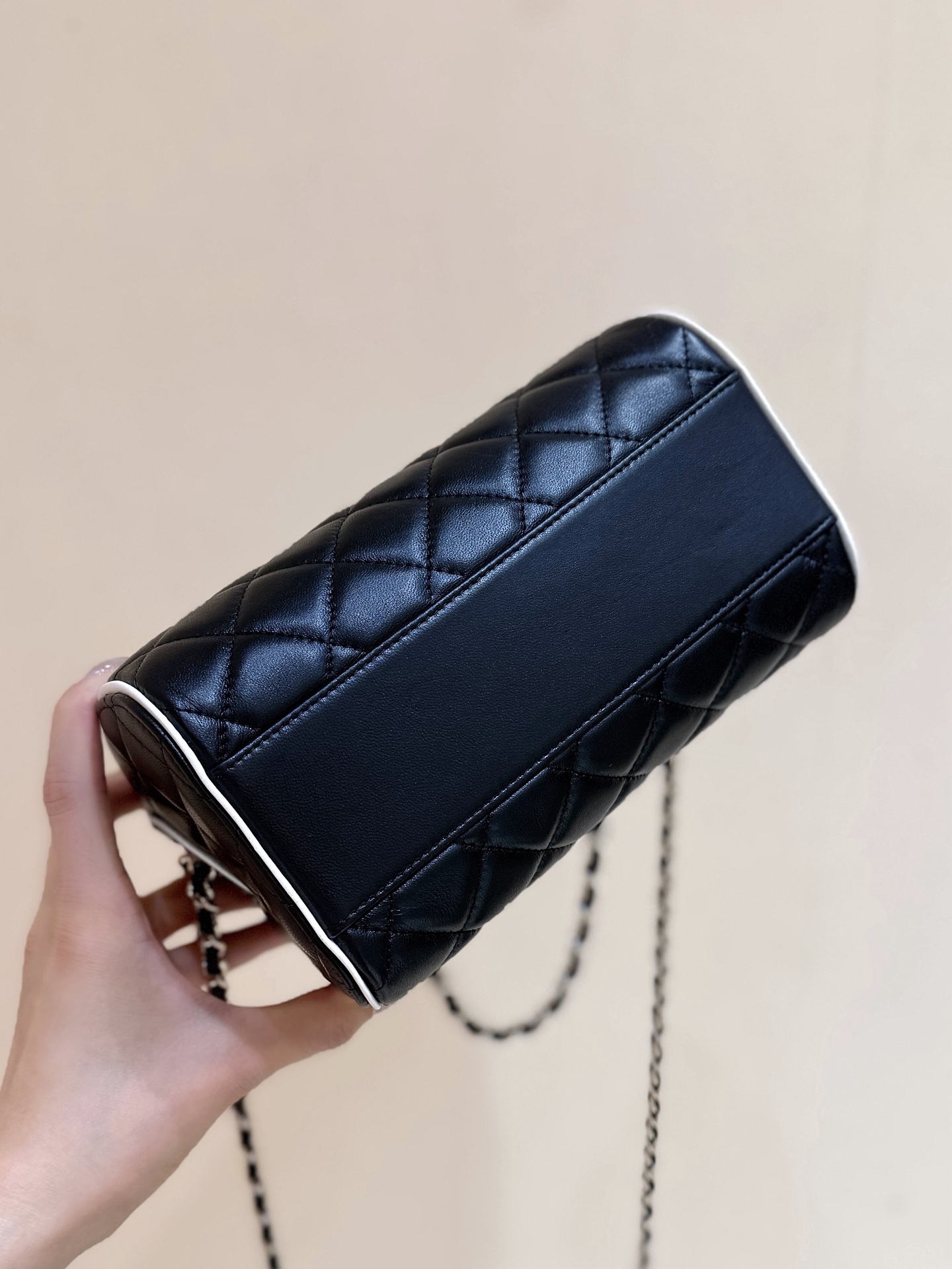 Chanel 25P Quilted Bowling Bag Lambskin Black