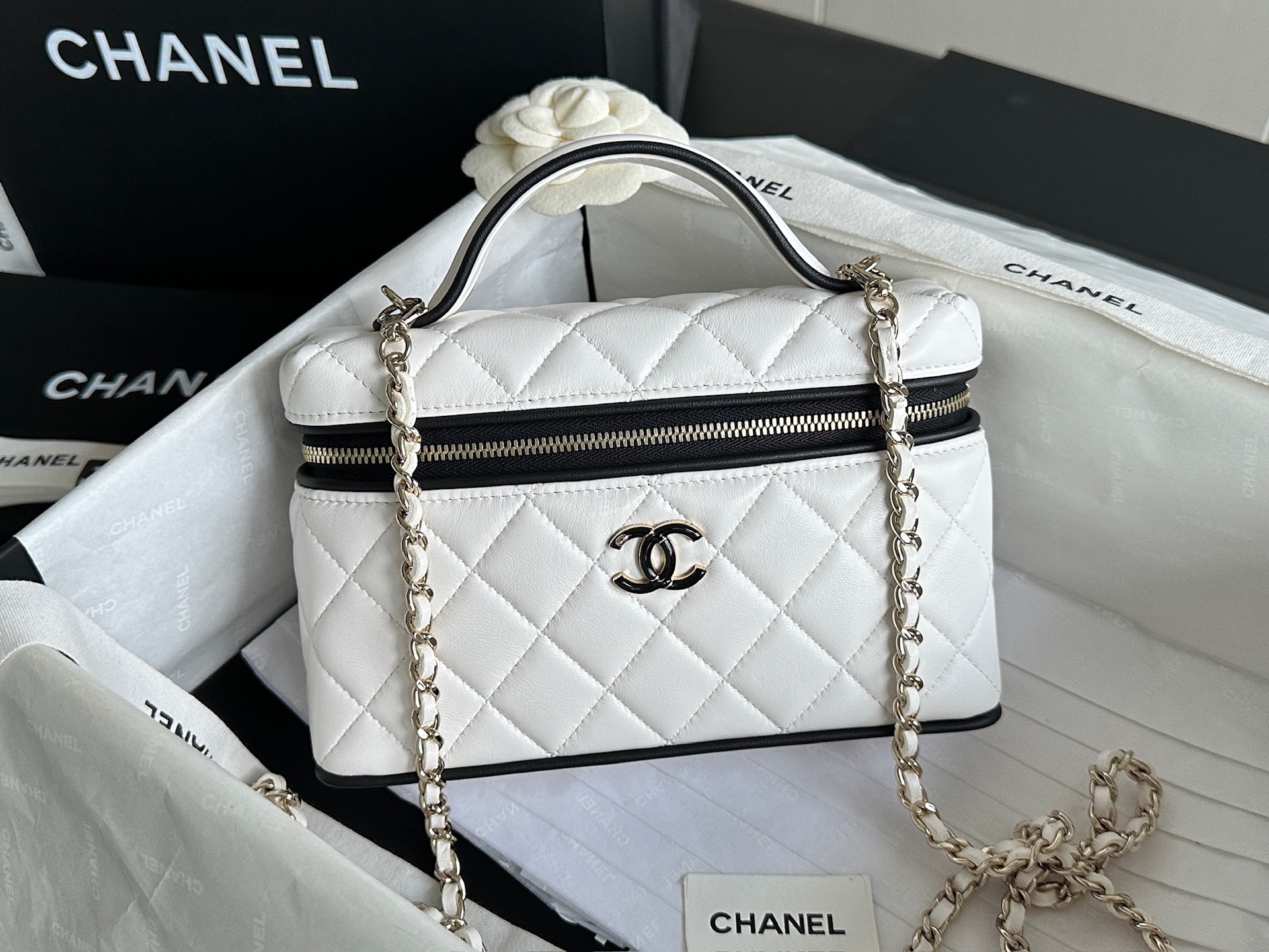 Chanel 26ss Slim Vanity Panda Color blocked LP Box Bag
