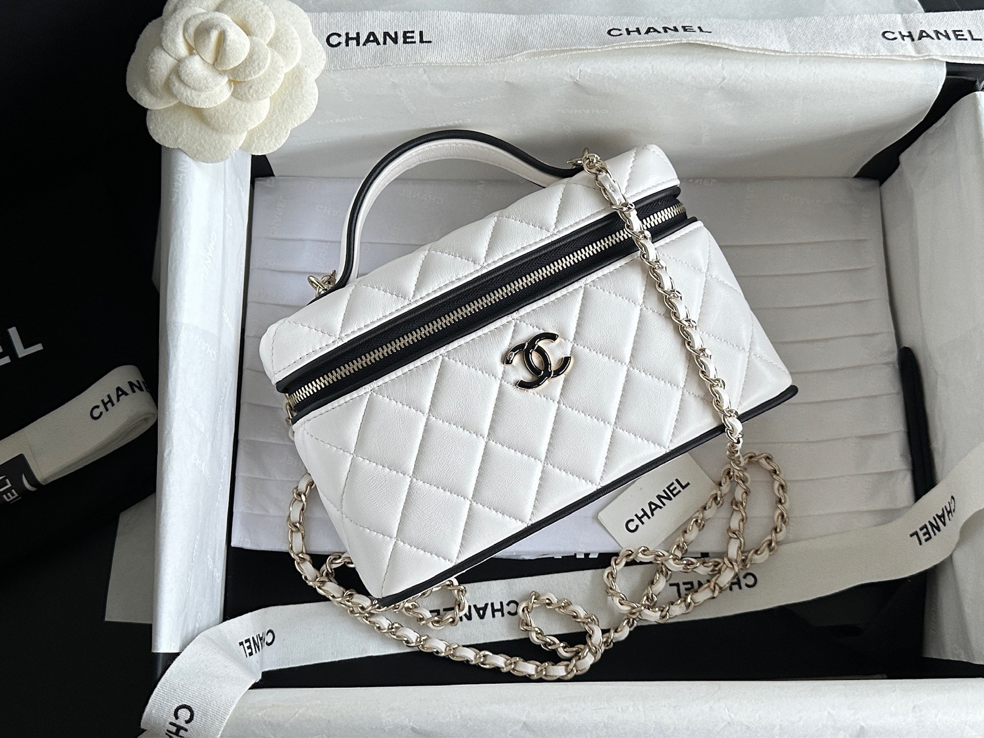 Chanel 26ss Slim Vanity Panda Color blocked LP Box Bag