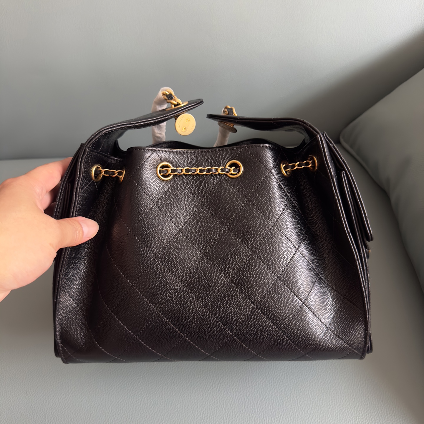 NEW Chanel 25S Small HoboBag Dark Brown Grained Calfskin