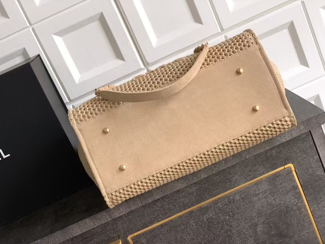 Chanel Straw Suede Calfskin Medium Deauville Tote Beige