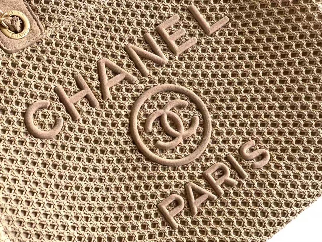 Chanel Straw Suede Calfskin Medium Deauville Tote Beige