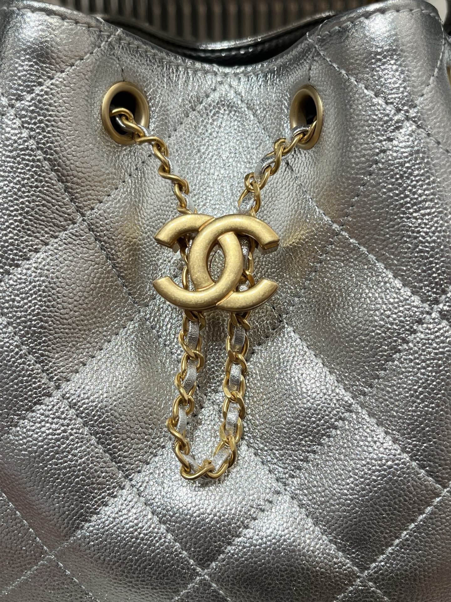 CHANEL 25 Mini Handbag Calfskin & Gold-Tone Metal Silver