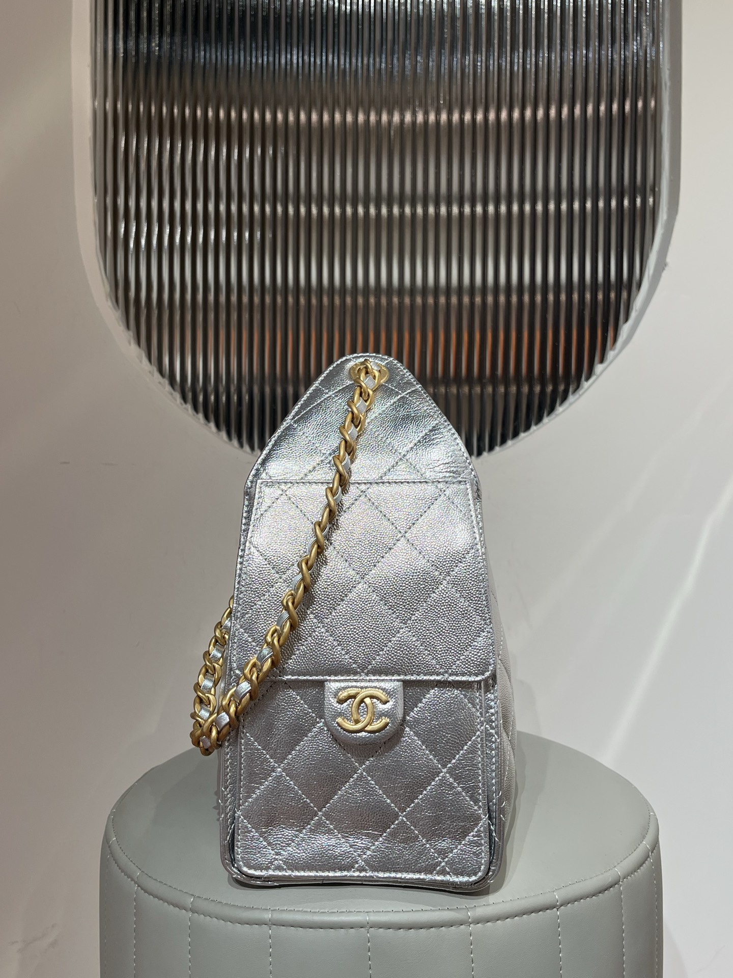 CHANEL 25 Mini Handbag Calfskin & Gold-Tone Metal Silver