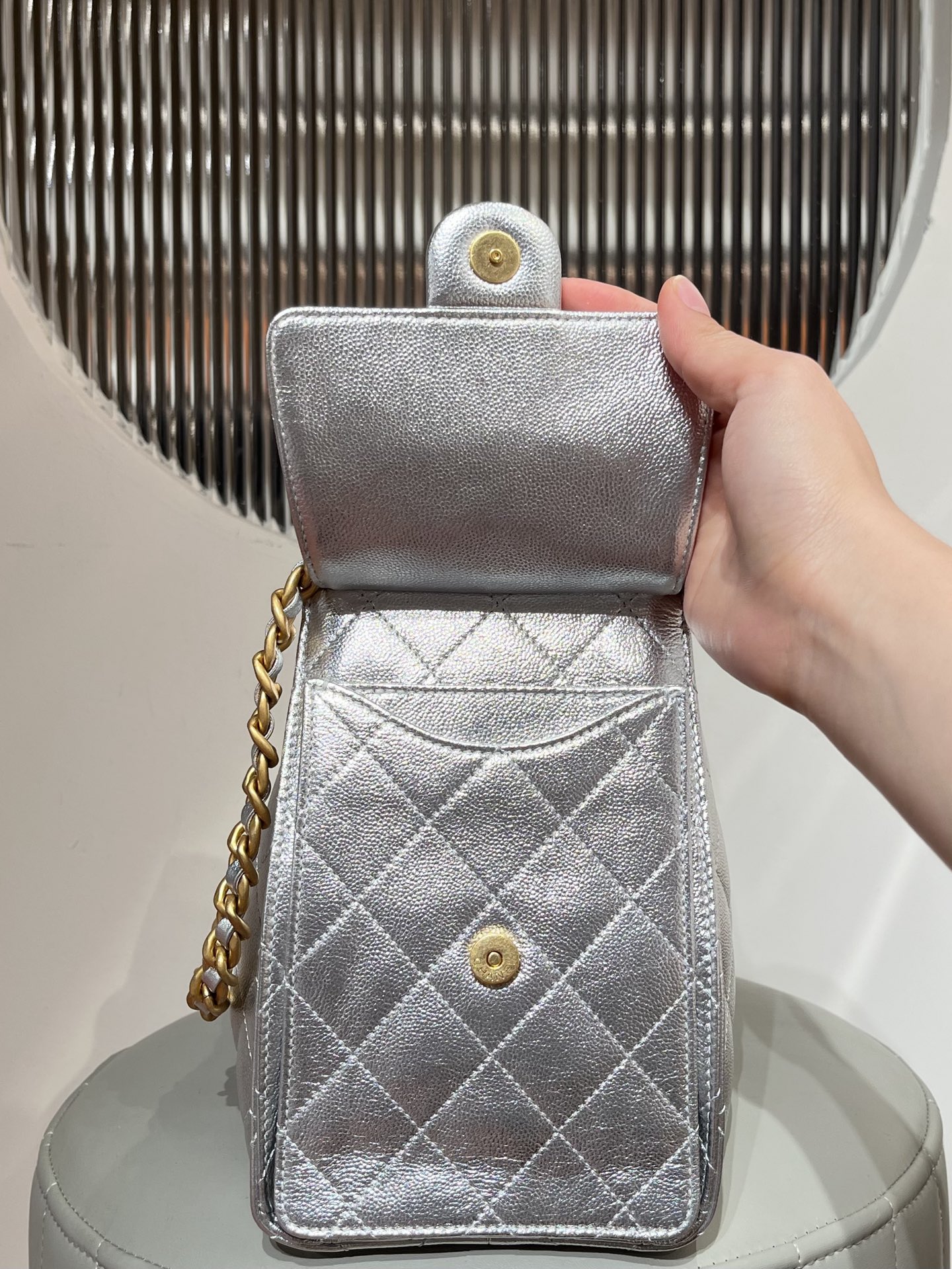 CHANEL 25 Mini Handbag Calfskin & Gold-Tone Metal Silver