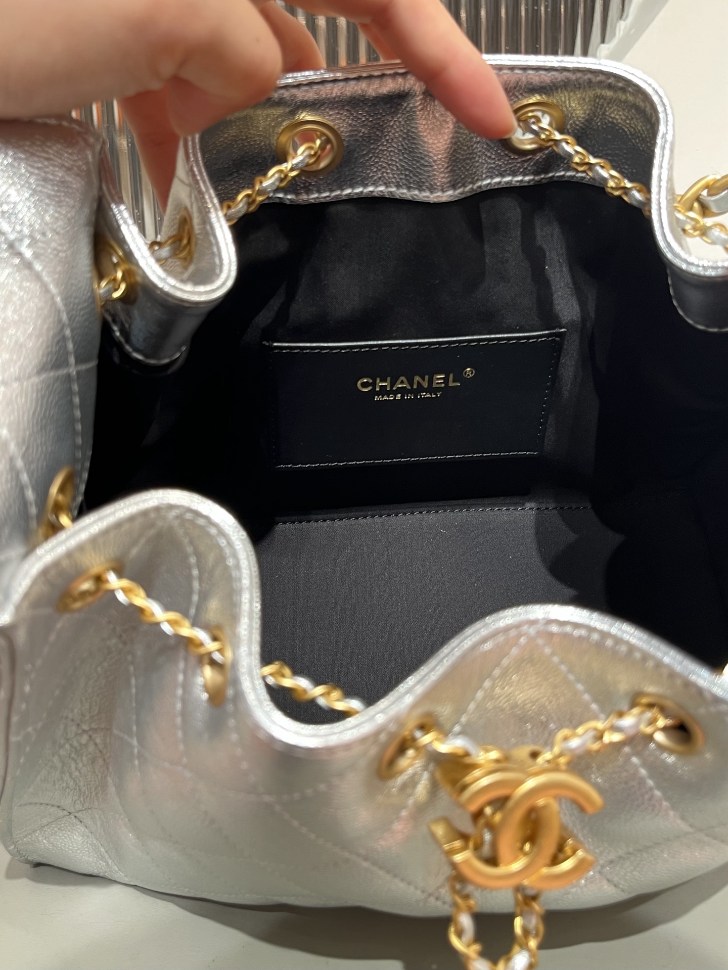 CHANEL 25 Mini Handbag Calfskin & Gold-Tone Metal Silver