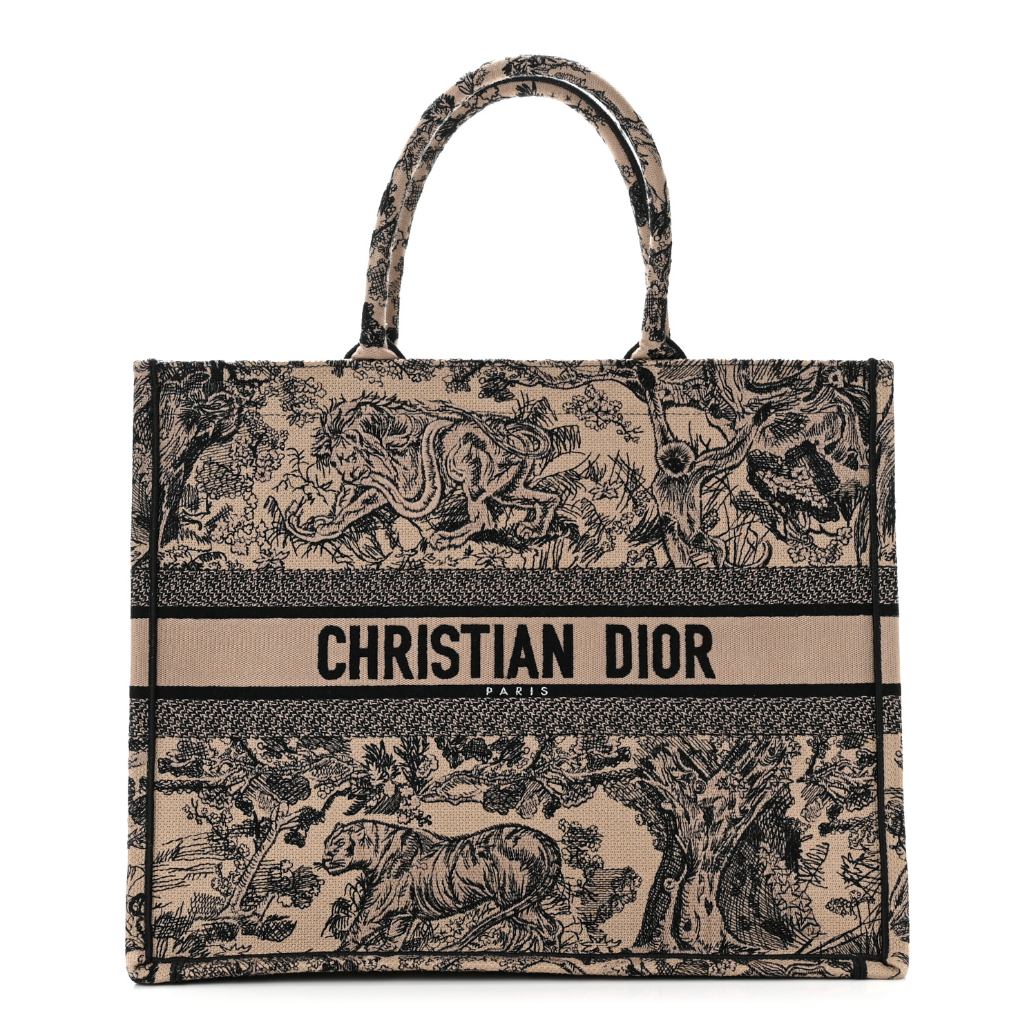 CHRISTIAN DIOR Canvas Embroidered Large Dioriviera Toile De Jouy Book Tote Beige CHRISTIAN DIOR Canvas Embroidered Large Dioriviera Toile De Jouy Book Tote Beige