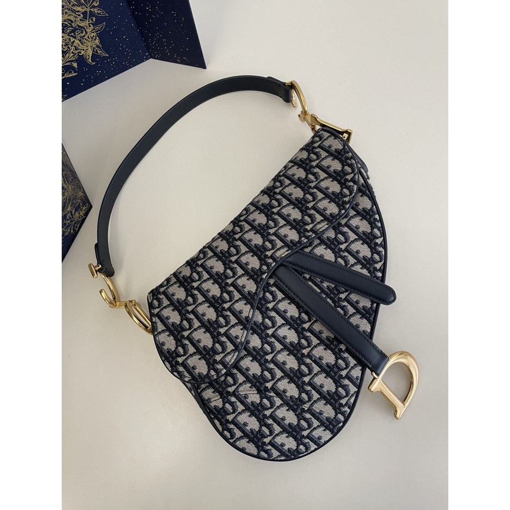Saddle Bag with Strap Blue Dior Oblique Jacquard