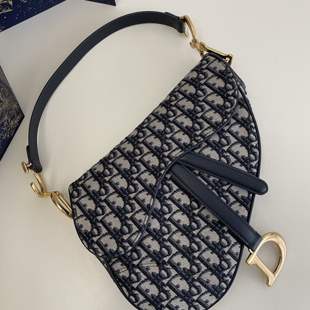 Saddle Bag with Strap Blue Dior Oblique Jacquard