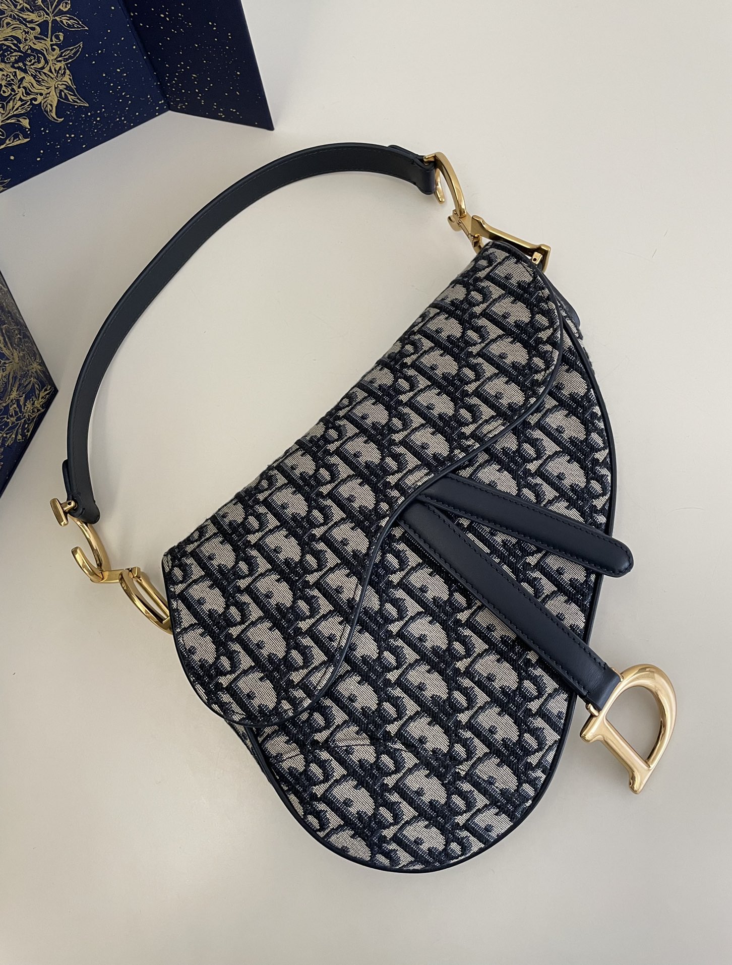 Saddle Bag with Strap Blue Dior Oblique Jacquard Saddle Bag with Strap Blue Dior Oblique Jacquard