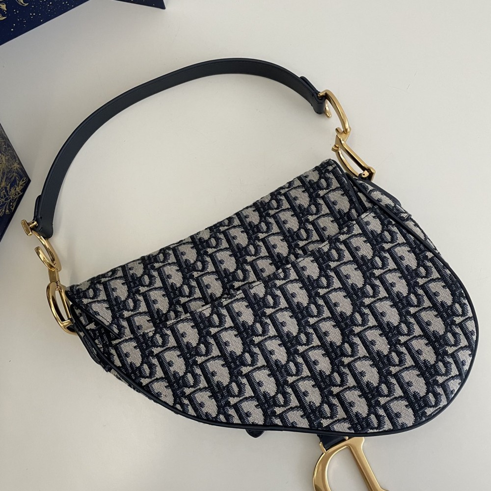 Saddle Bag with Strap Blue Dior Oblique Jacquard