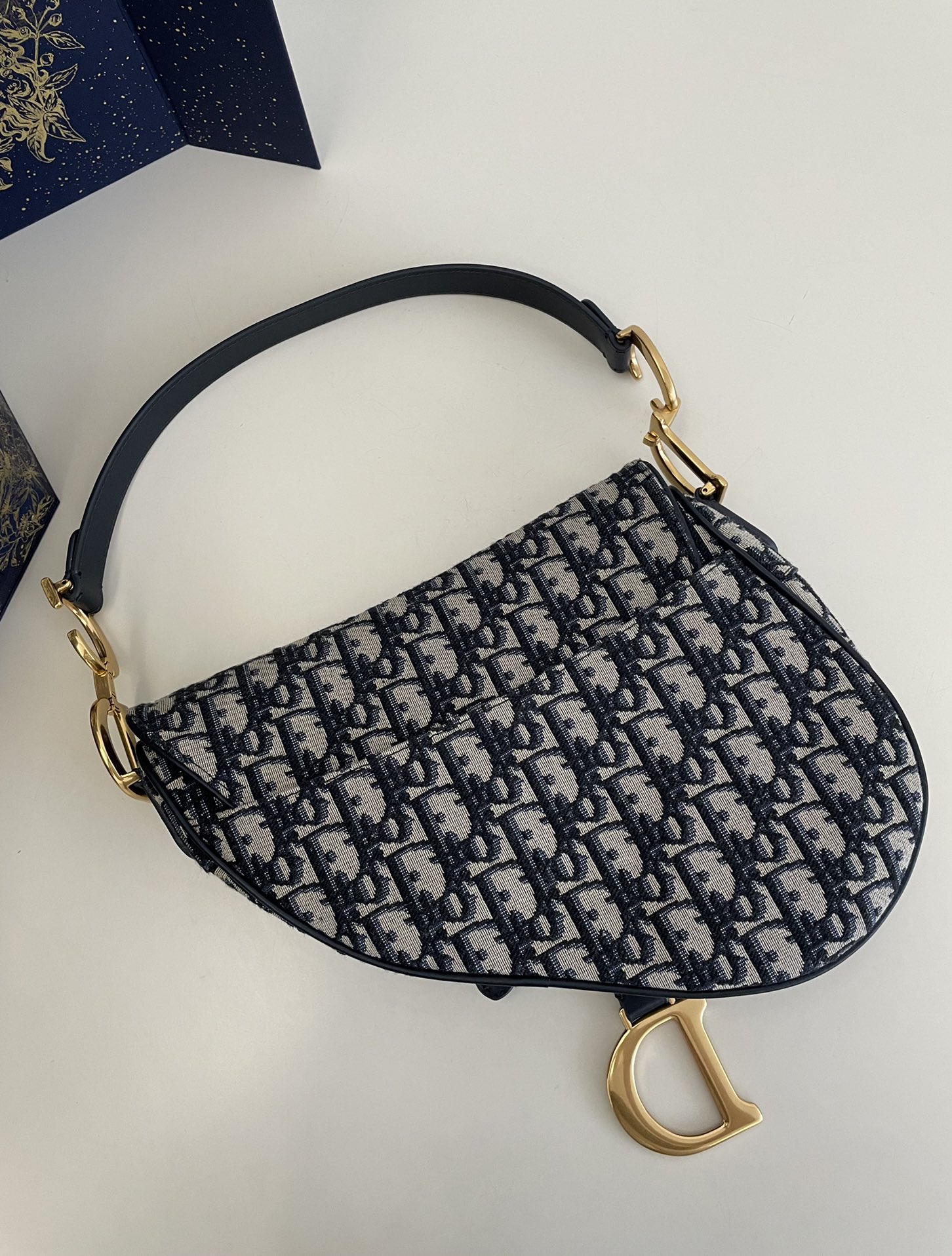Saddle Bag with Strap Blue Dior Oblique Jacquard Saddle Bag with Strap Blue Dior Oblique Jacquard