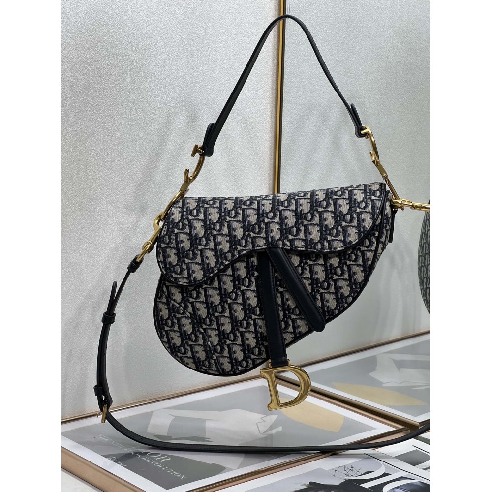 Saddle Bag with Strap Blue Dior Oblique Jacquard (25.5 x 20 x 6.5 cm)