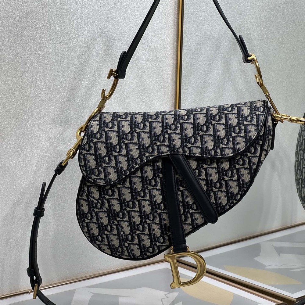Saddle Bag with Strap Blue Dior Oblique Jacquard (25.5 x 20 x 6.5 cm)