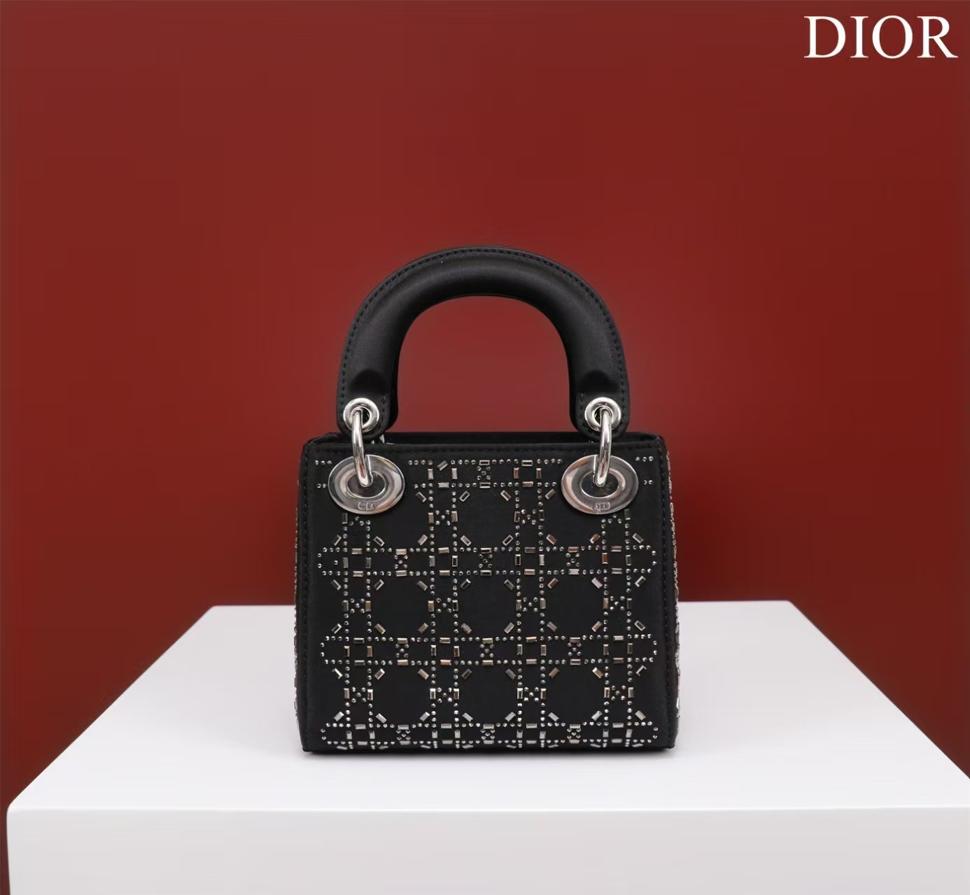 CHRISTIAN DIOR Satin Crystal Cannage Mini Lady Dior Black CHRISTIAN DIOR Satin Crystal Cannage Mini Lady Dior Black