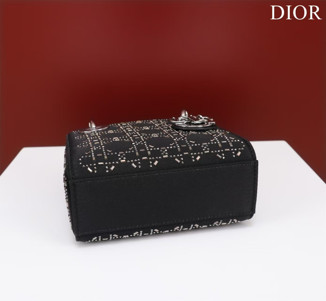 CHRISTIAN DIOR Satin Crystal Cannage Mini Lady Dior Black CHRISTIAN DIOR Satin Crystal Cannage Mini Lady Dior Black