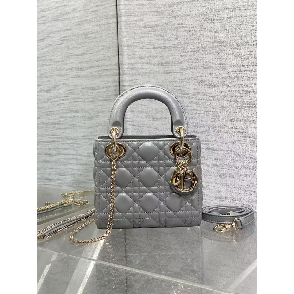 Mini Lady Dior Grey Lambskin Bag