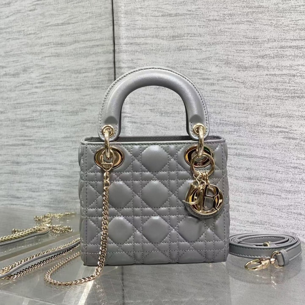 Mini Lady Dior Grey Lambskin Bag