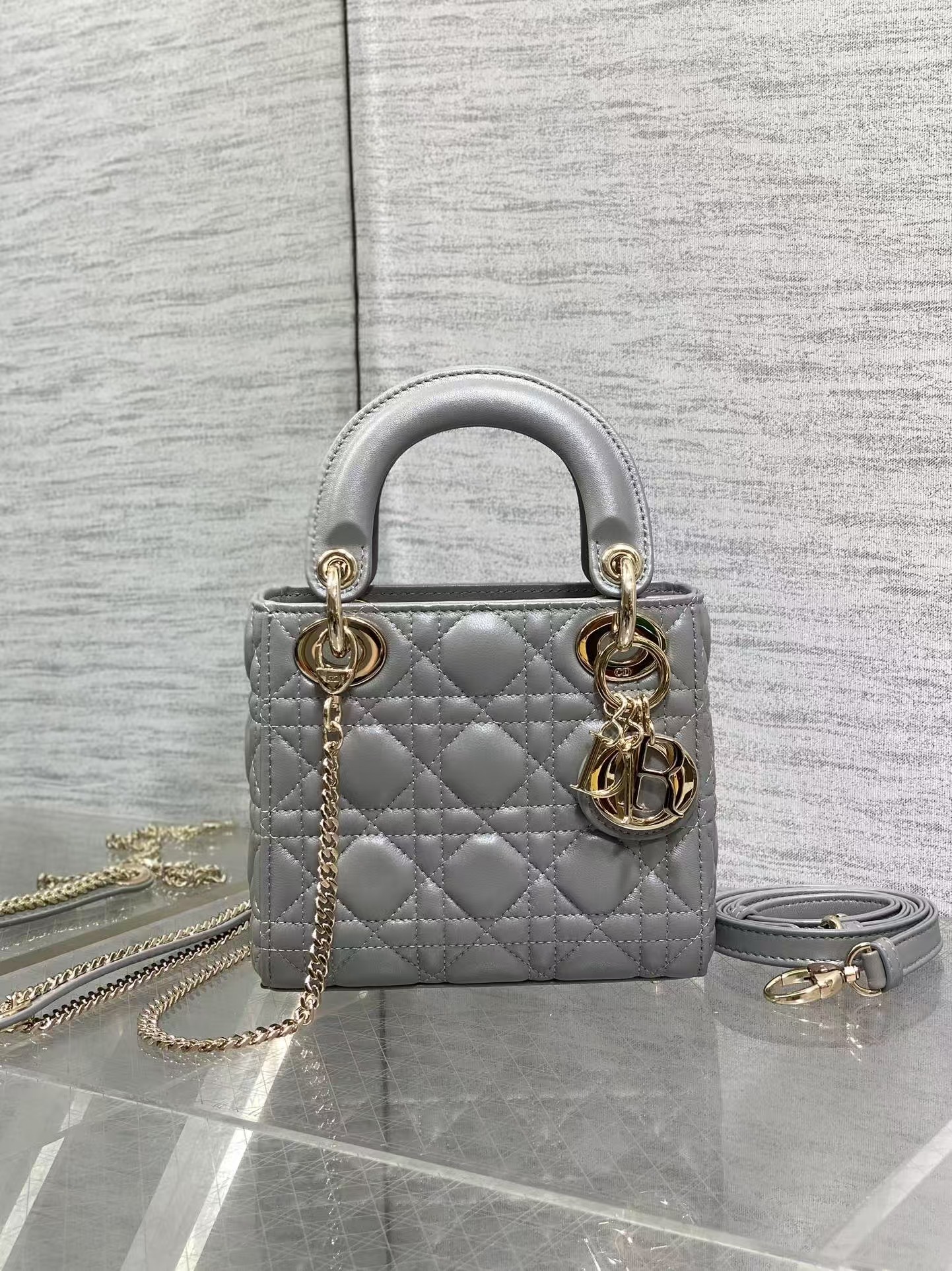 Mini Lady Dior Grey Lambskin Bag