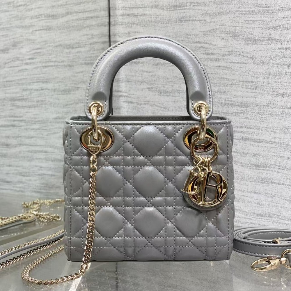 Mini Lady Dior Grey Lambskin Bag