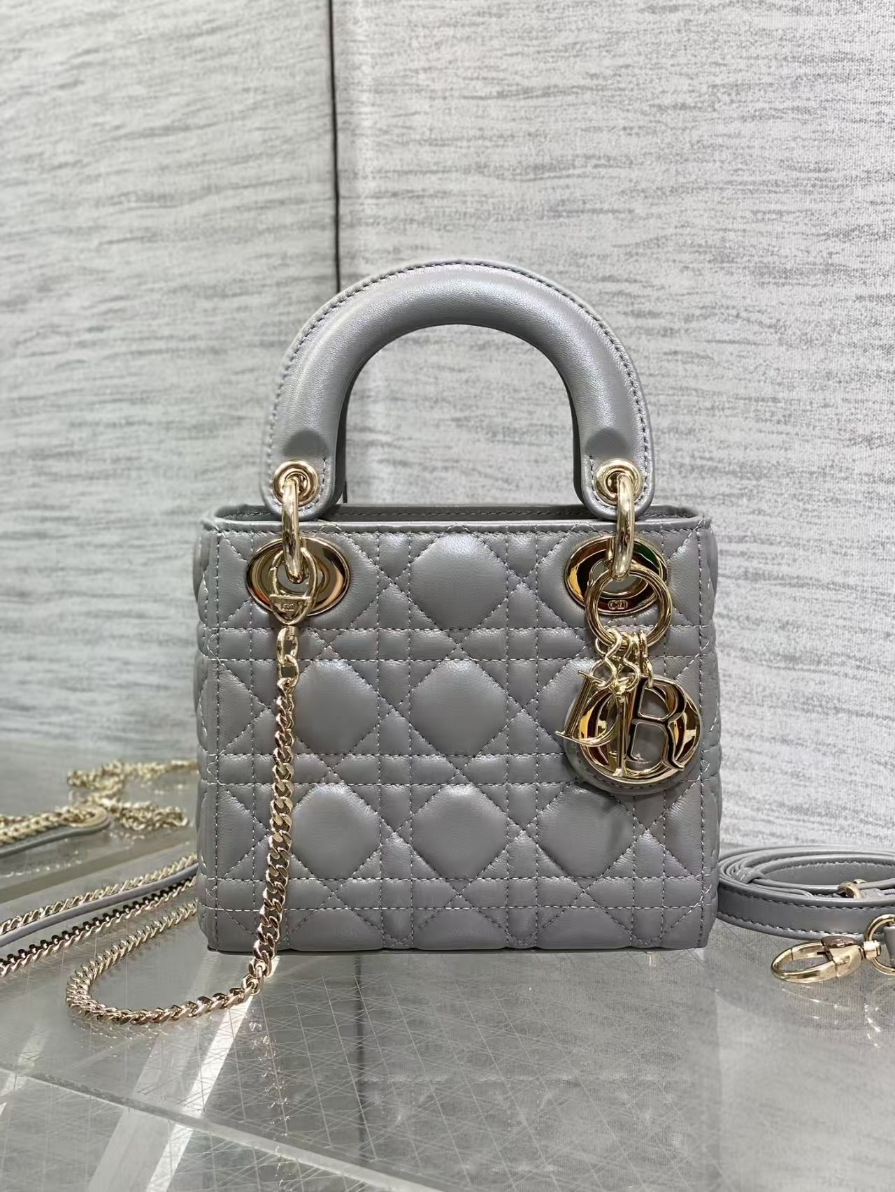 Mini Lady Dior Grey Lambskin Bag