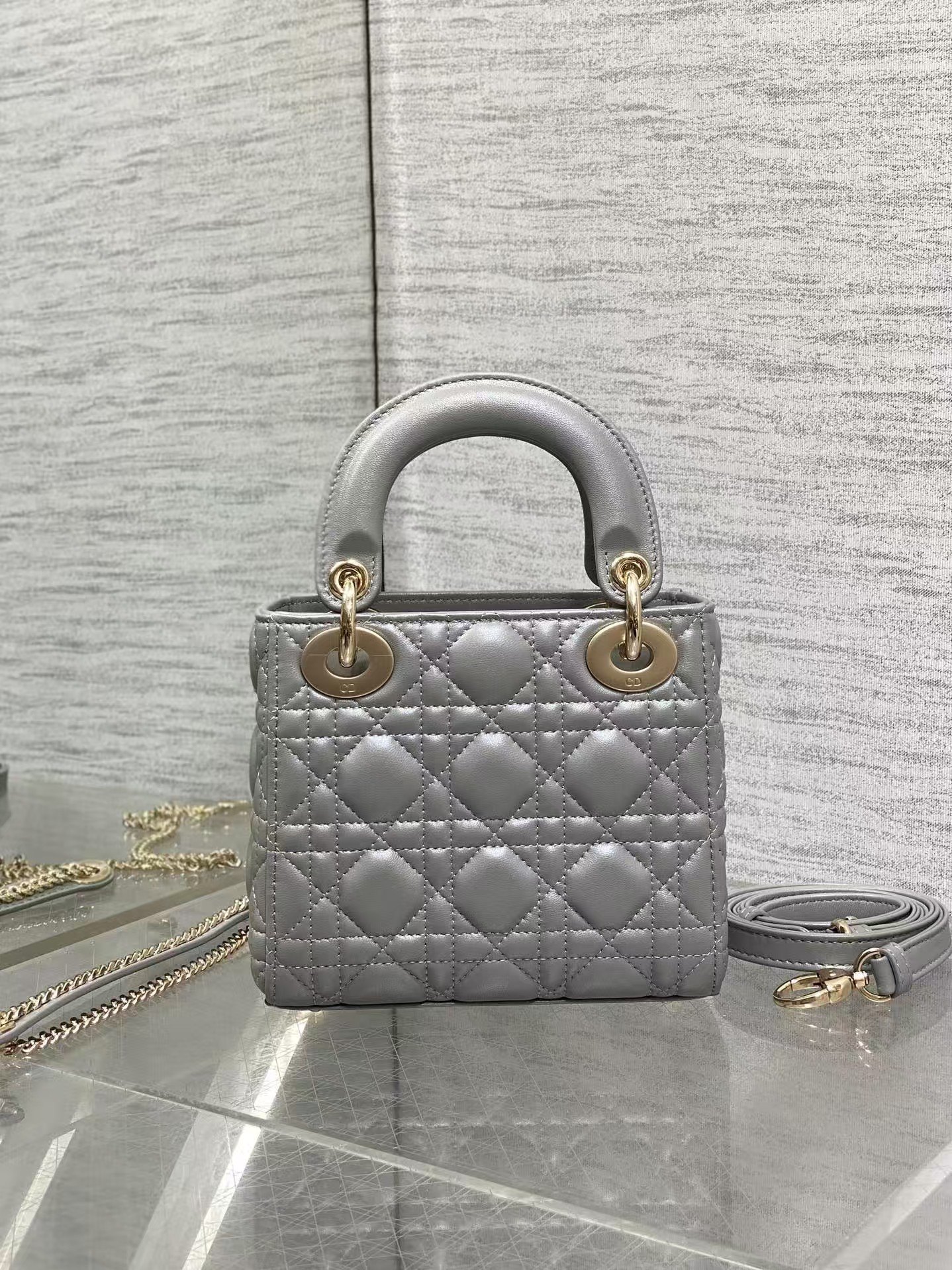 Mini Lady Dior Grey Lambskin Bag