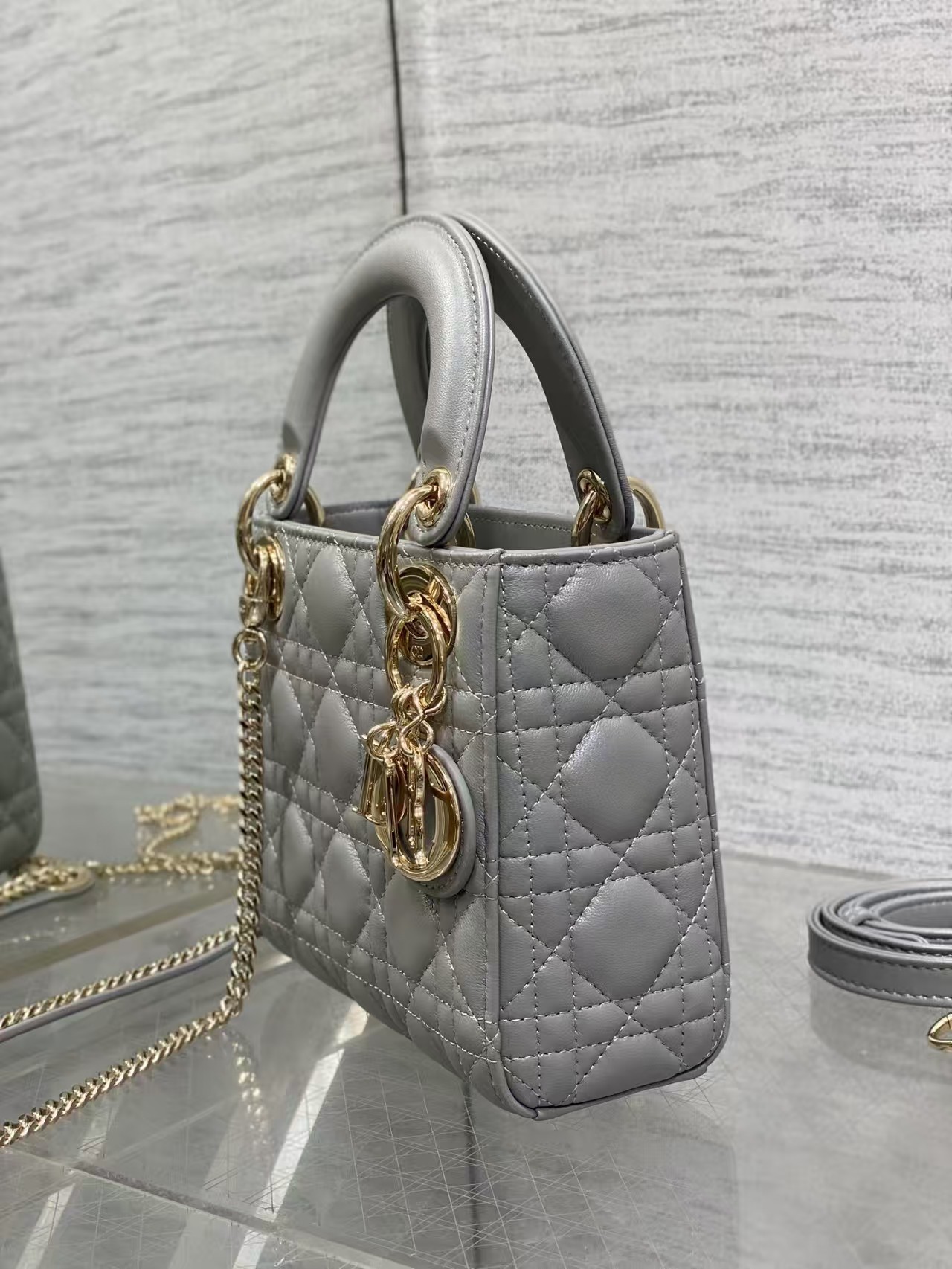 Mini Lady Dior Grey Lambskin Bag