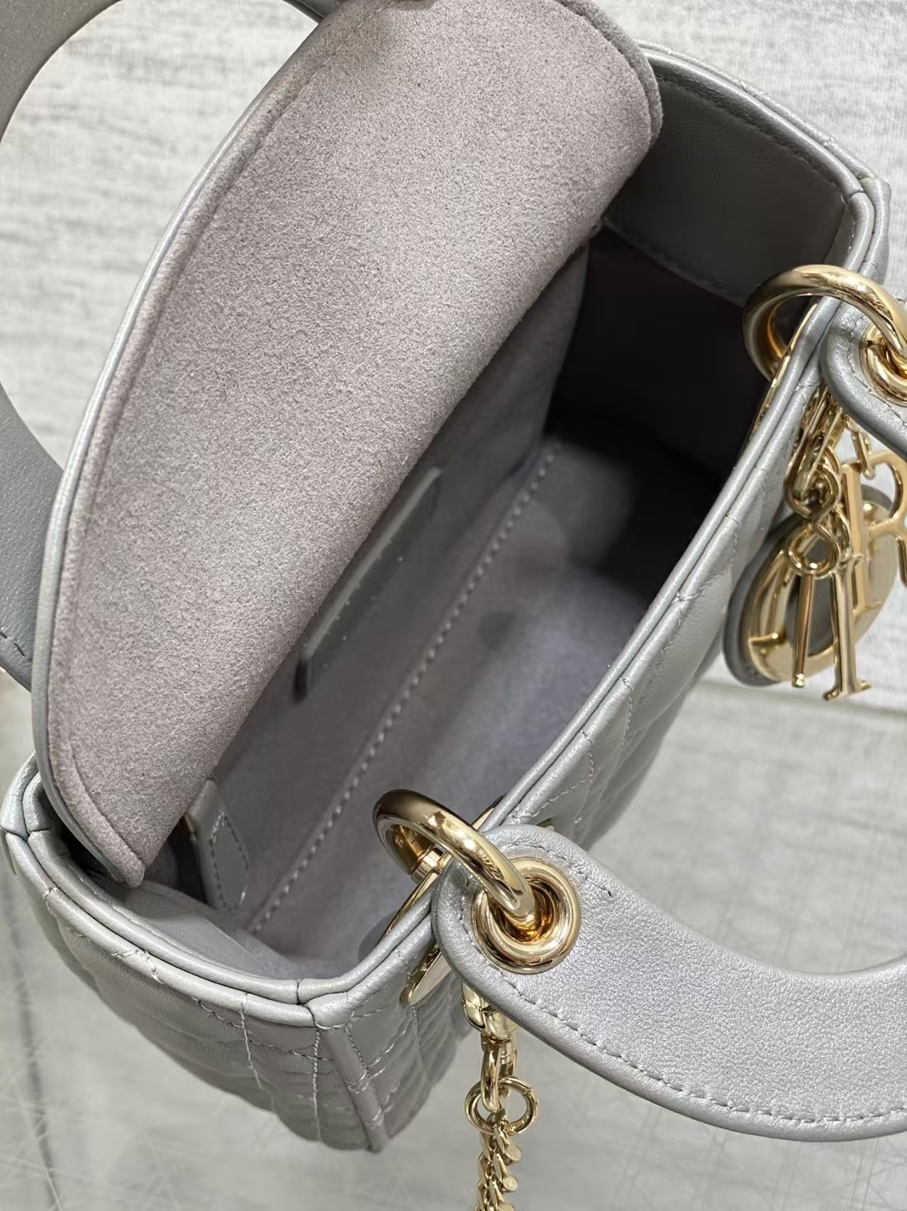 Mini Lady Dior Grey Lambskin Bag