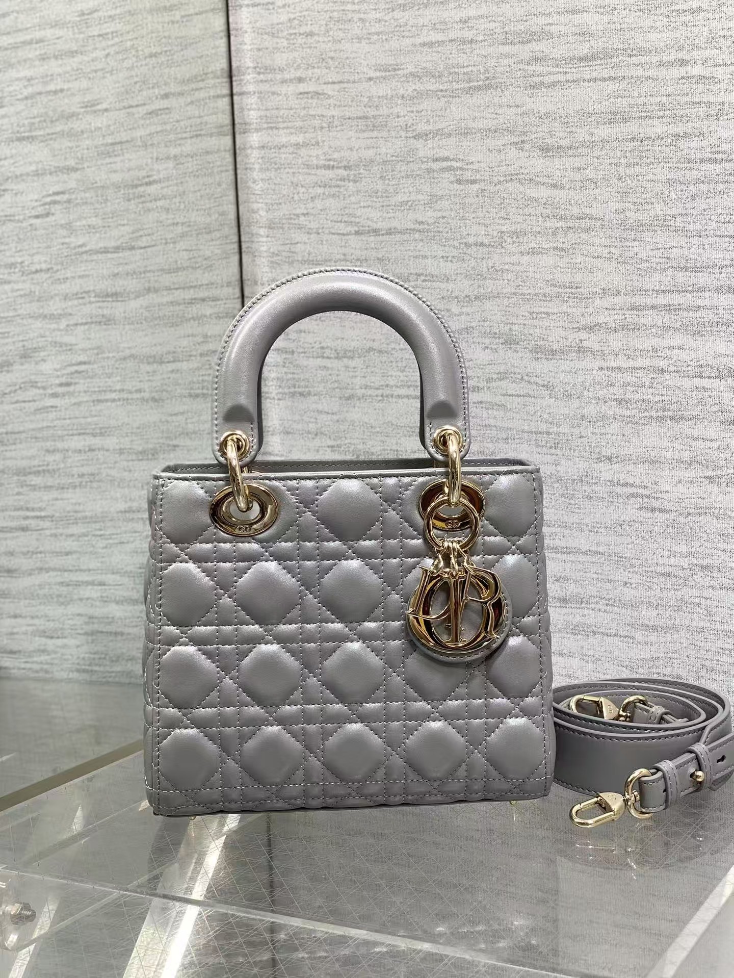 Dior Lady Dior Grey Lambskin 20cm