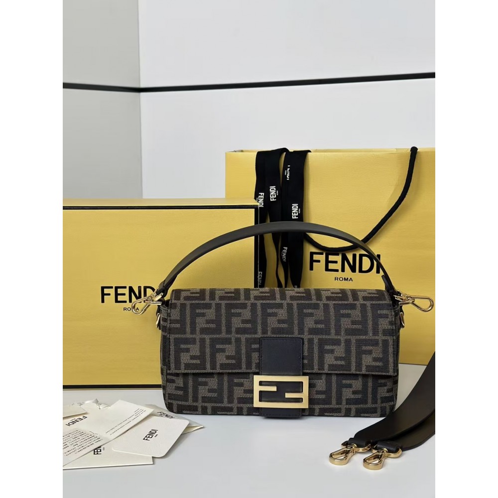 Fendi Brown FF Zucca Medium Two Way Baguette Bag