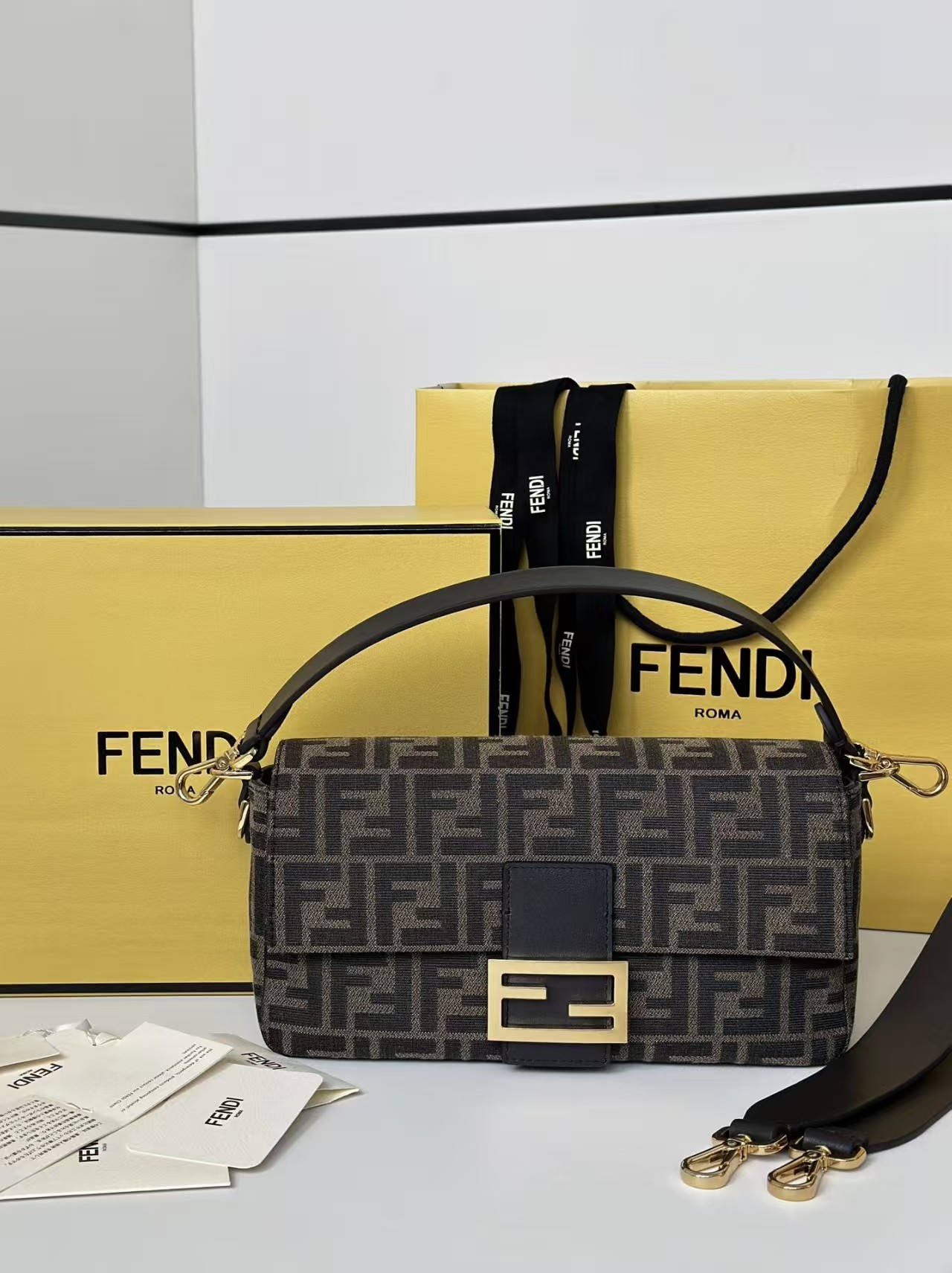 Fendi Brown FF Zucca Medium Two Way Baguette Bag Fendi Brown FF Zucca Medium Two Way Baguette Bag