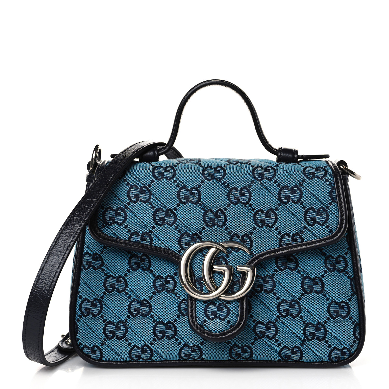 GUCCI Monogram Multicolor Matelasse Diagonal Mini GG Marmont Top Handle Shoulder Bag Light Blue GUCCI Monogram Multicolor Matelasse Diagonal Mini GG Marmont Top Handle Shoulder Bag Light Blue