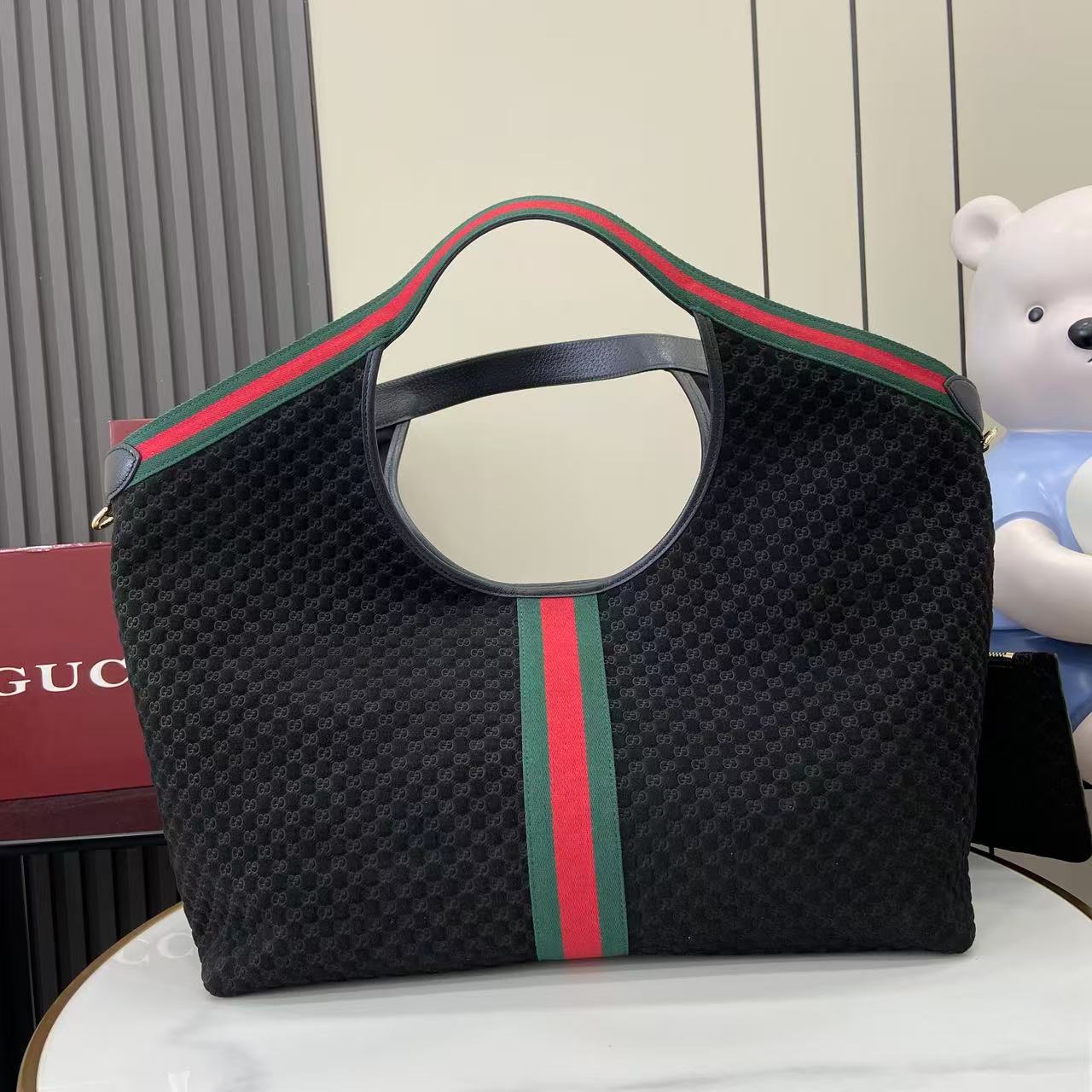Gucci Giglio large tote bag indark blue GG suede