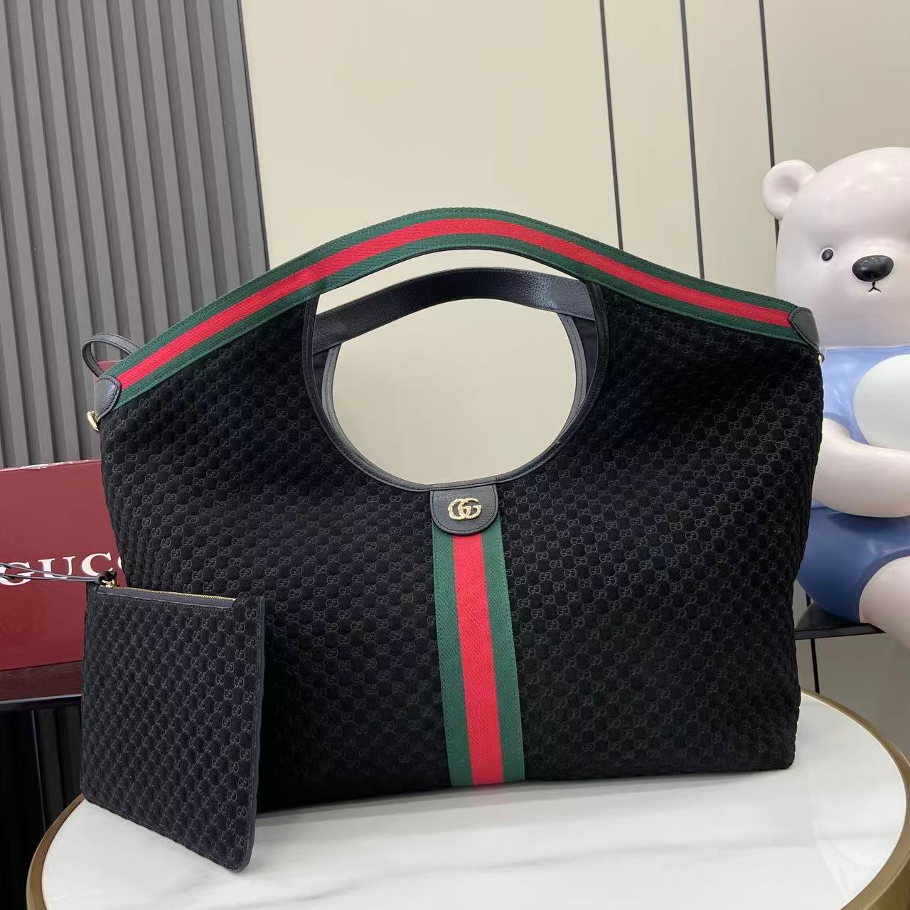 Gucci Giglio large tote bag indark blue GG suede