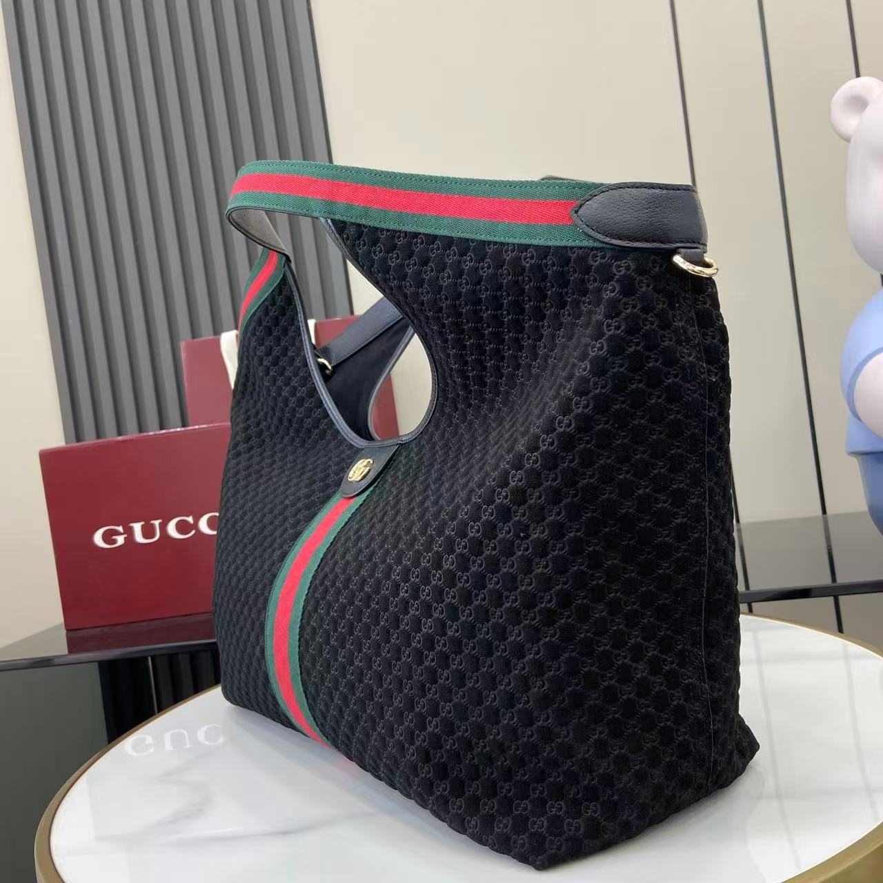 Gucci Giglio large tote bag indark blue GG suede