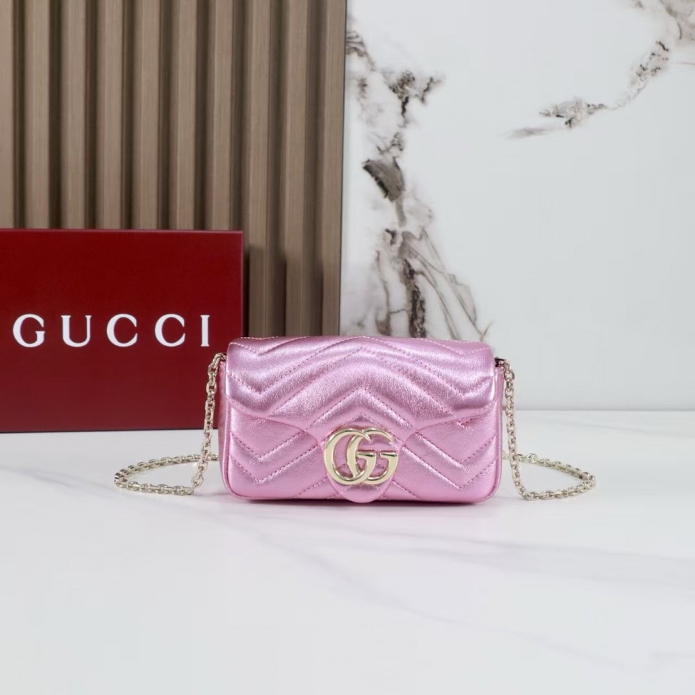 GUCCI Marmont small shoulder bag in bright pink lame leather