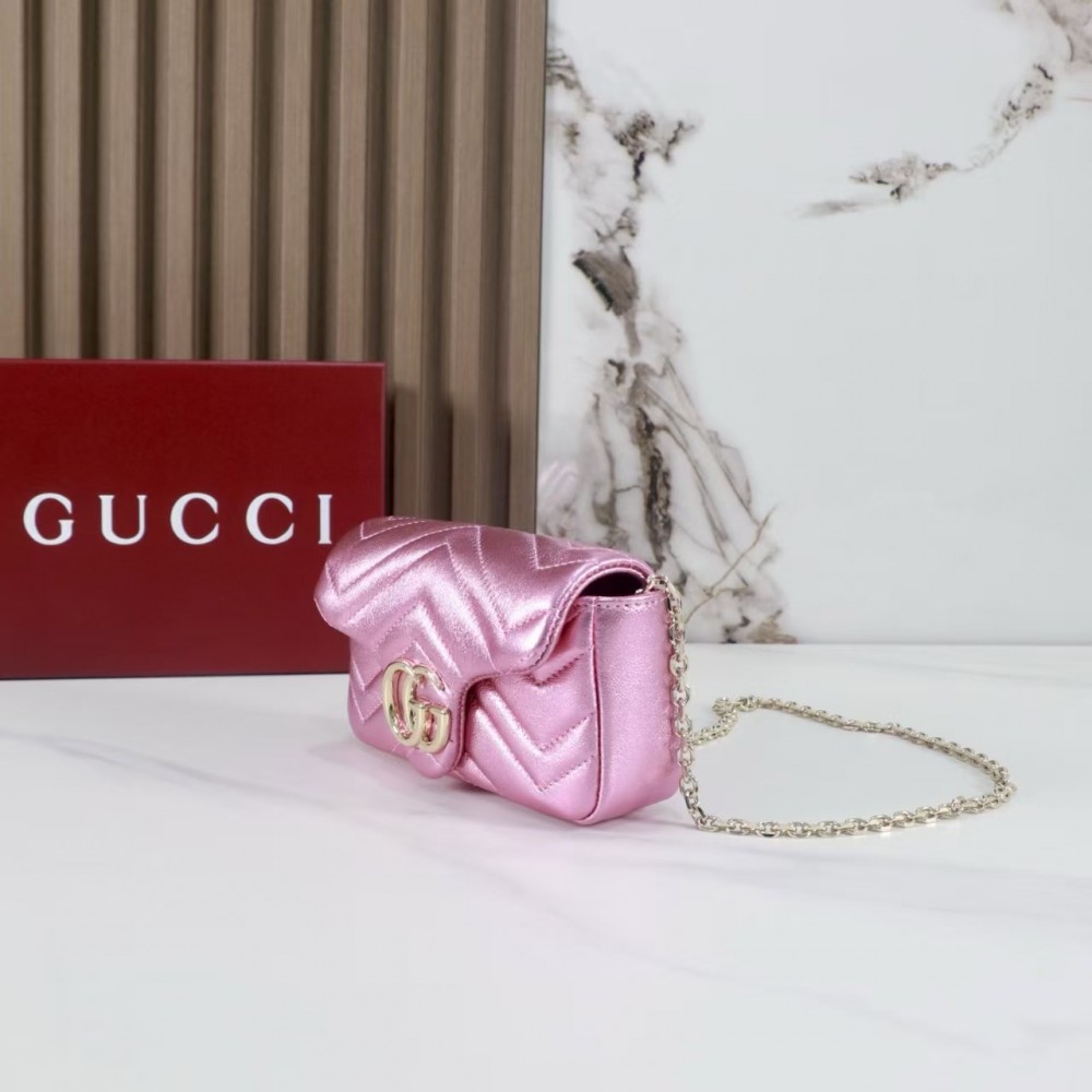 GUCCI Marmont small shoulder bag in bright pink lame leather