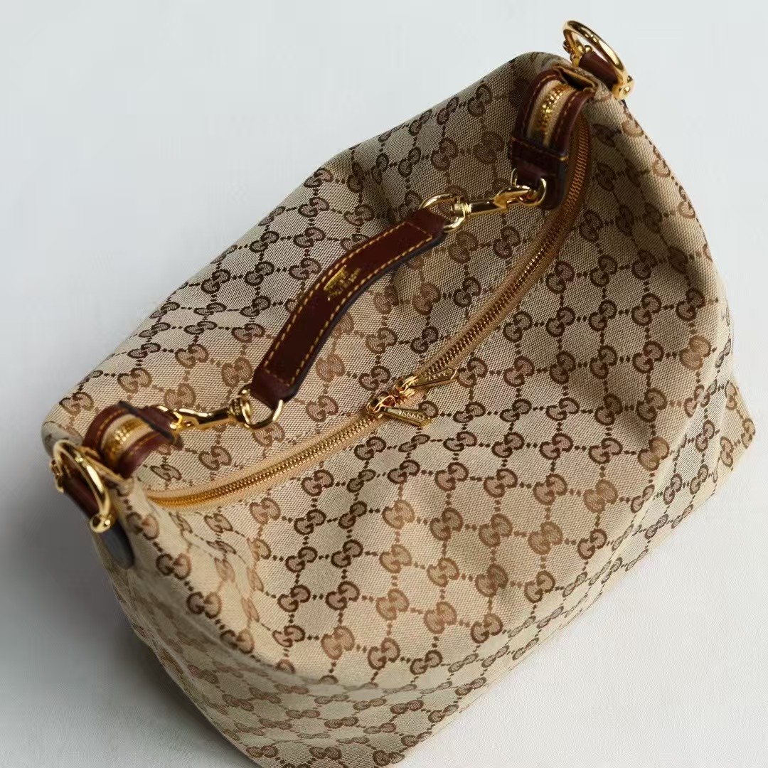 Gucci Brera medium crossbody bag Variation sand and brown GG canvas