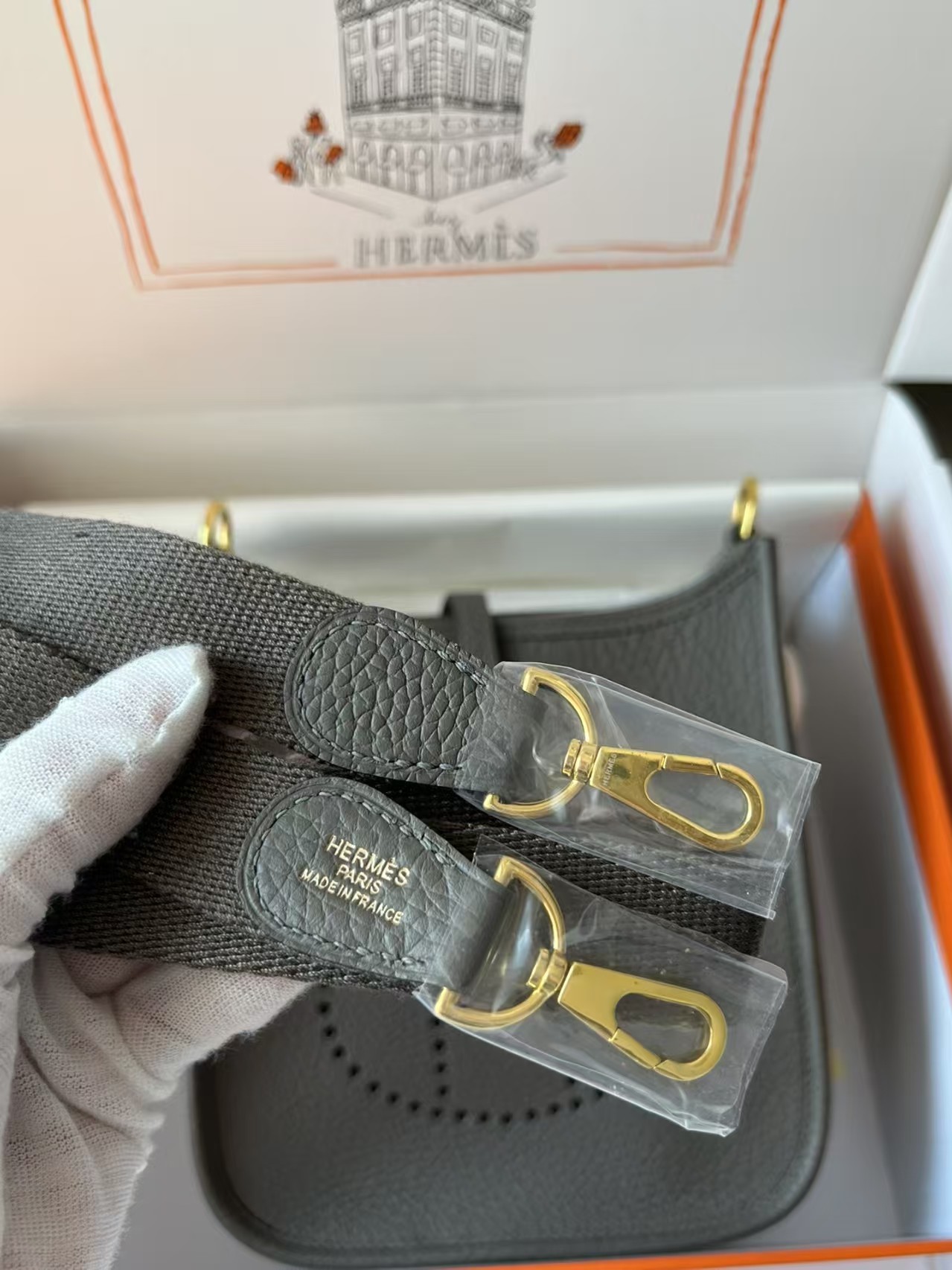 HERMES Taurillon Clemence Evelyne TPM Etain