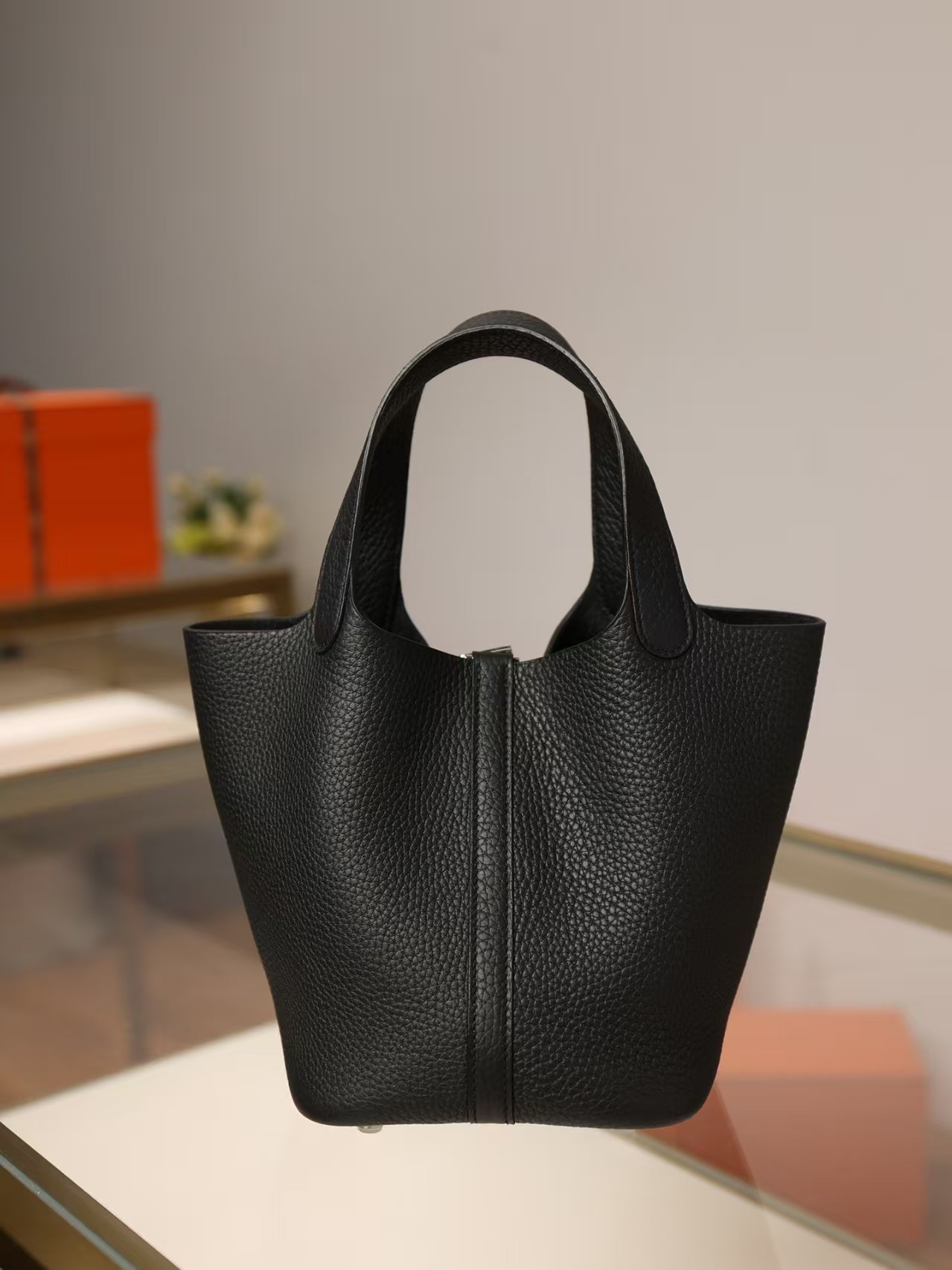 Hermes Taurillon Clemence Picotin Lock 18 PM Black.