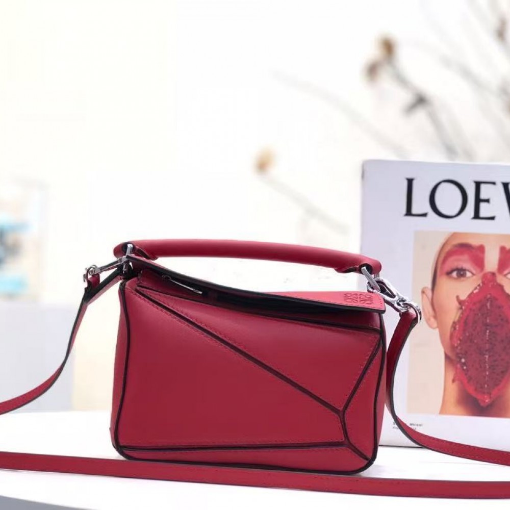 LOEWE Calfskin Mini Puzzle Bag Raspberry