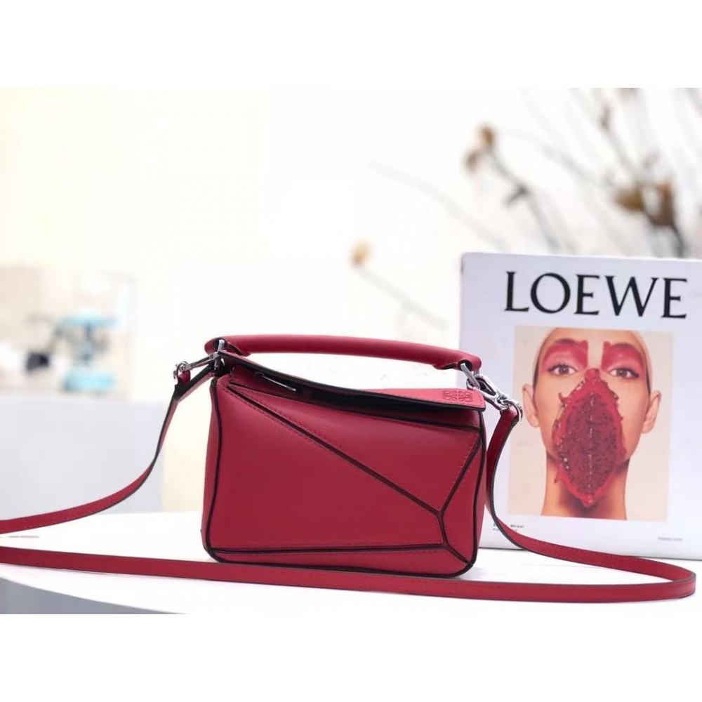 LOEWE Calfskin Mini Puzzle Bag Raspberry