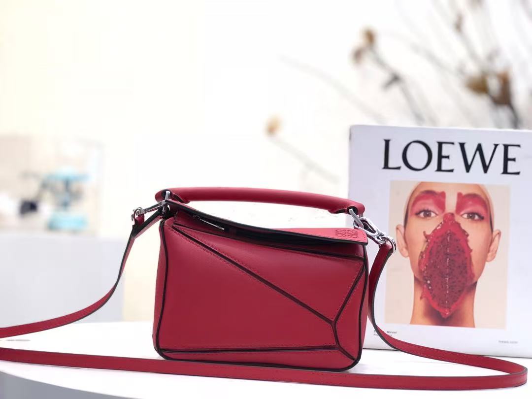 LOEWE Calfskin Mini Puzzle Bag Raspberry