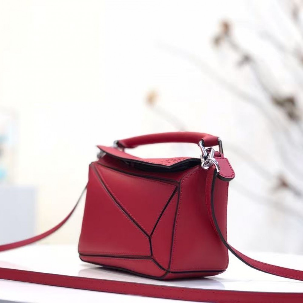 LOEWE Calfskin Mini Puzzle Bag Raspberry