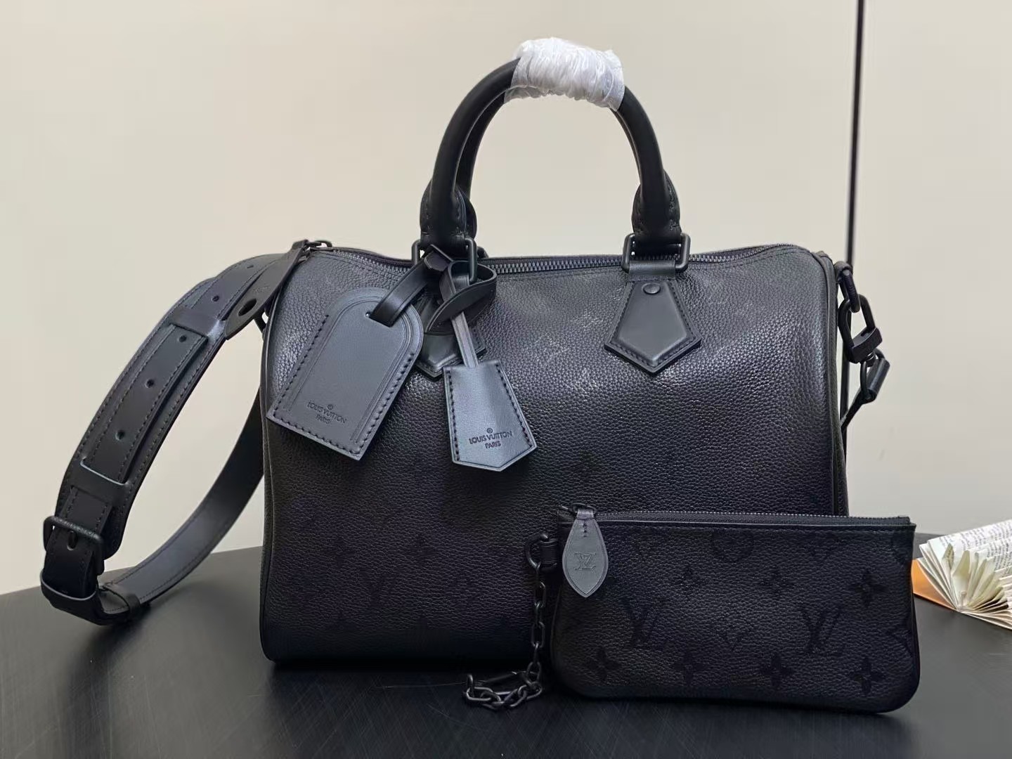 LV Speedy P9 Bandouliere 30 Black Calfskin