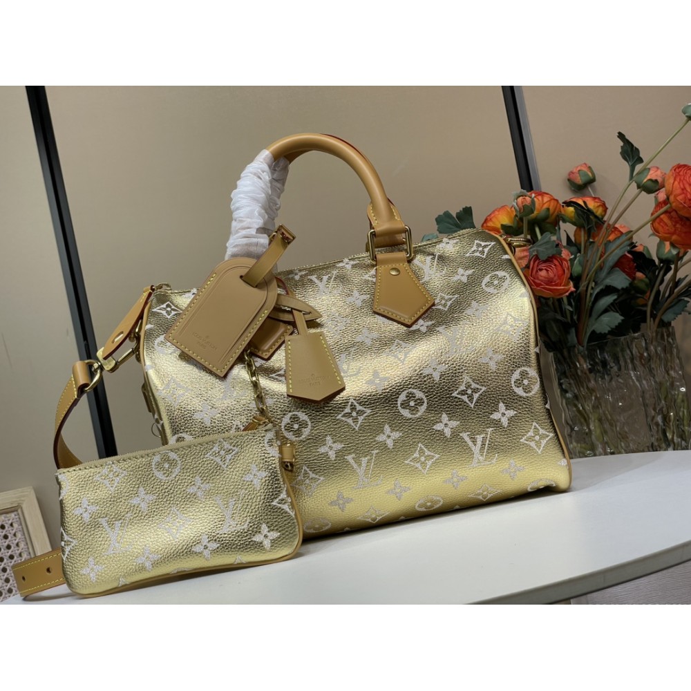 LV Speedy P9 Bandouliere 30 Gold Calfskin