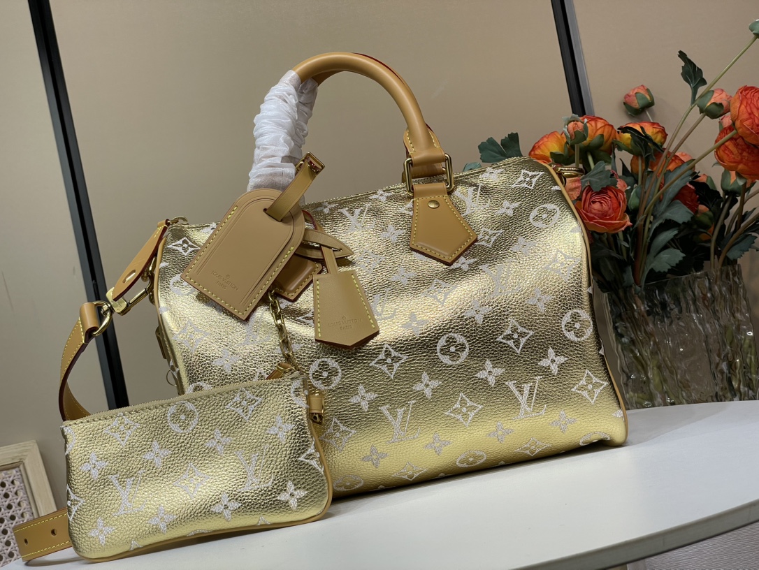 LV Speedy P9 Bandouliere 30 Gold Calfskin