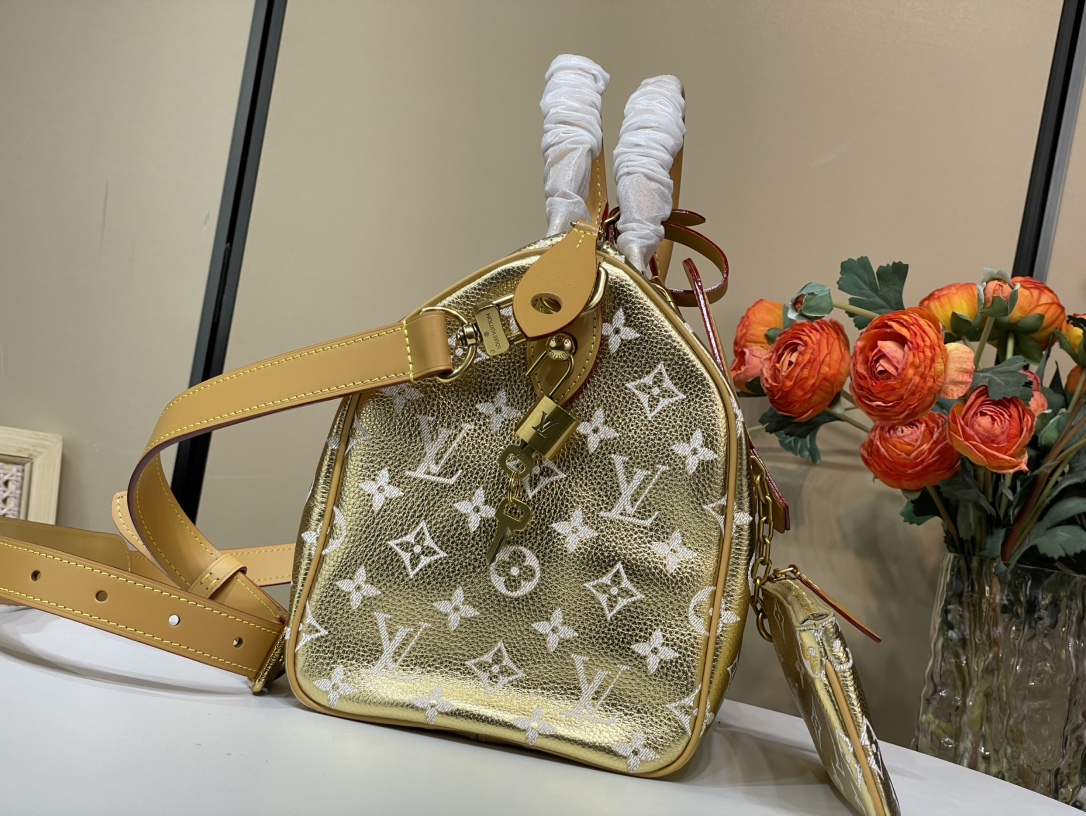 LV Speedy P9 Bandouliere 30 Gold Calfskin